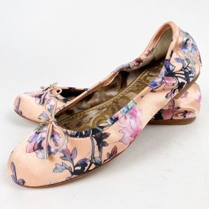 Sam Edelman Satin Ballet Flats Peach Floral 6 A396